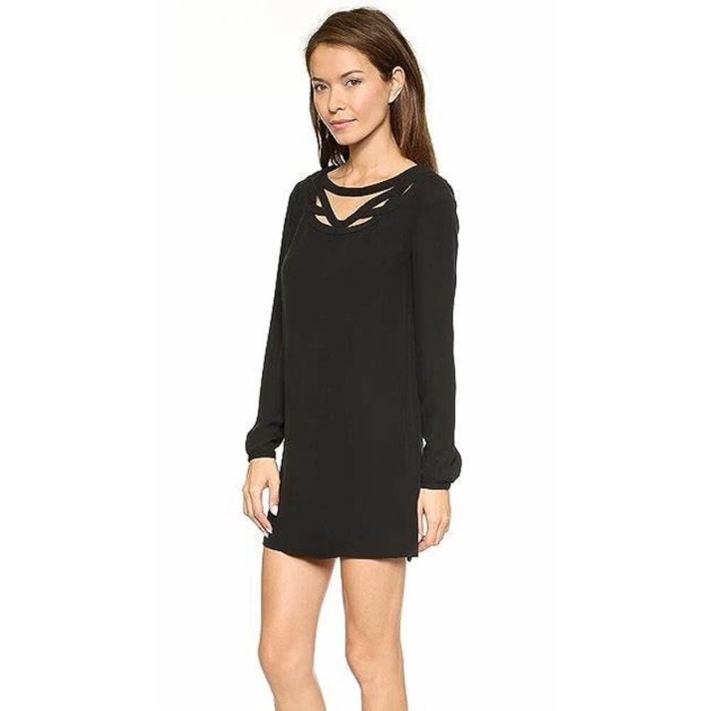 Diane von Furstenberg Black Silk Long Sleeve Cage Neckline Shift Dress Size 4